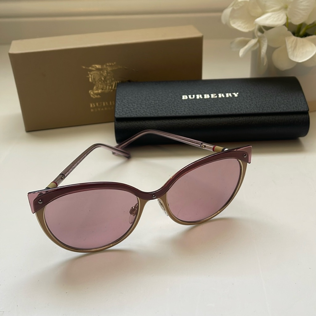 Burberry Be3096 Beige Matte Gold Pink Semi Cateye Sunglasses